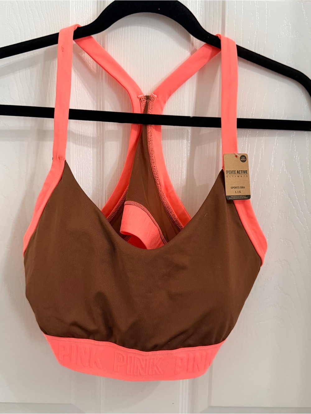 PINK Victoria's Secret Brown & Coral Racerback Sports Bra